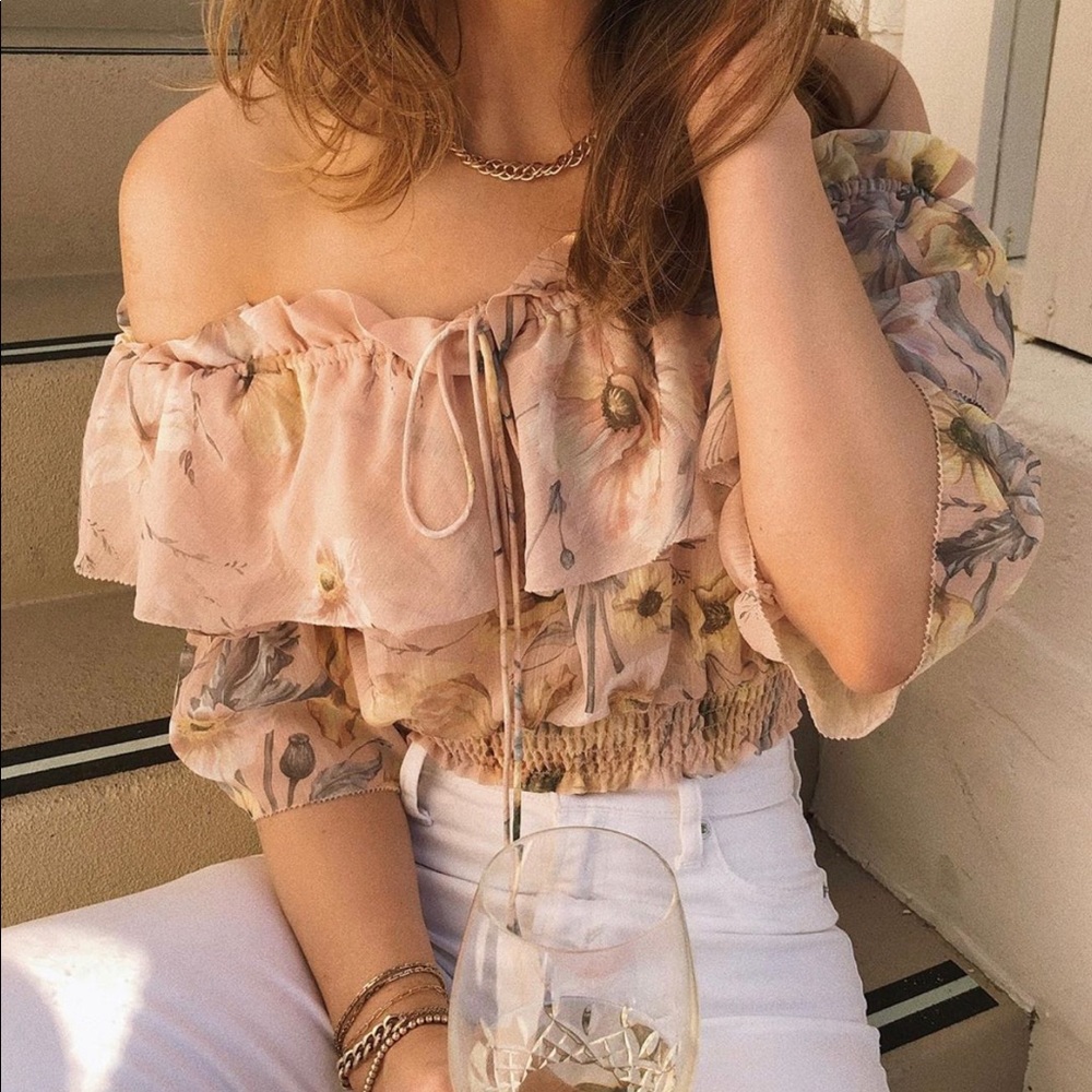 Zimmerman inspired sheer off the shoulder top